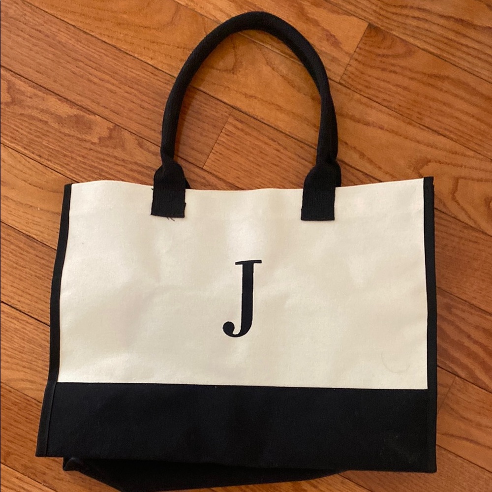 J Monogram Black and White Tote Bag